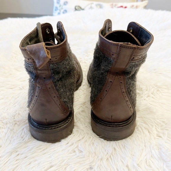 Kenneth Cole Reaction Brown Grey Wool Ankle Boot wingtip leather men size 8 - Picture 3 of 7